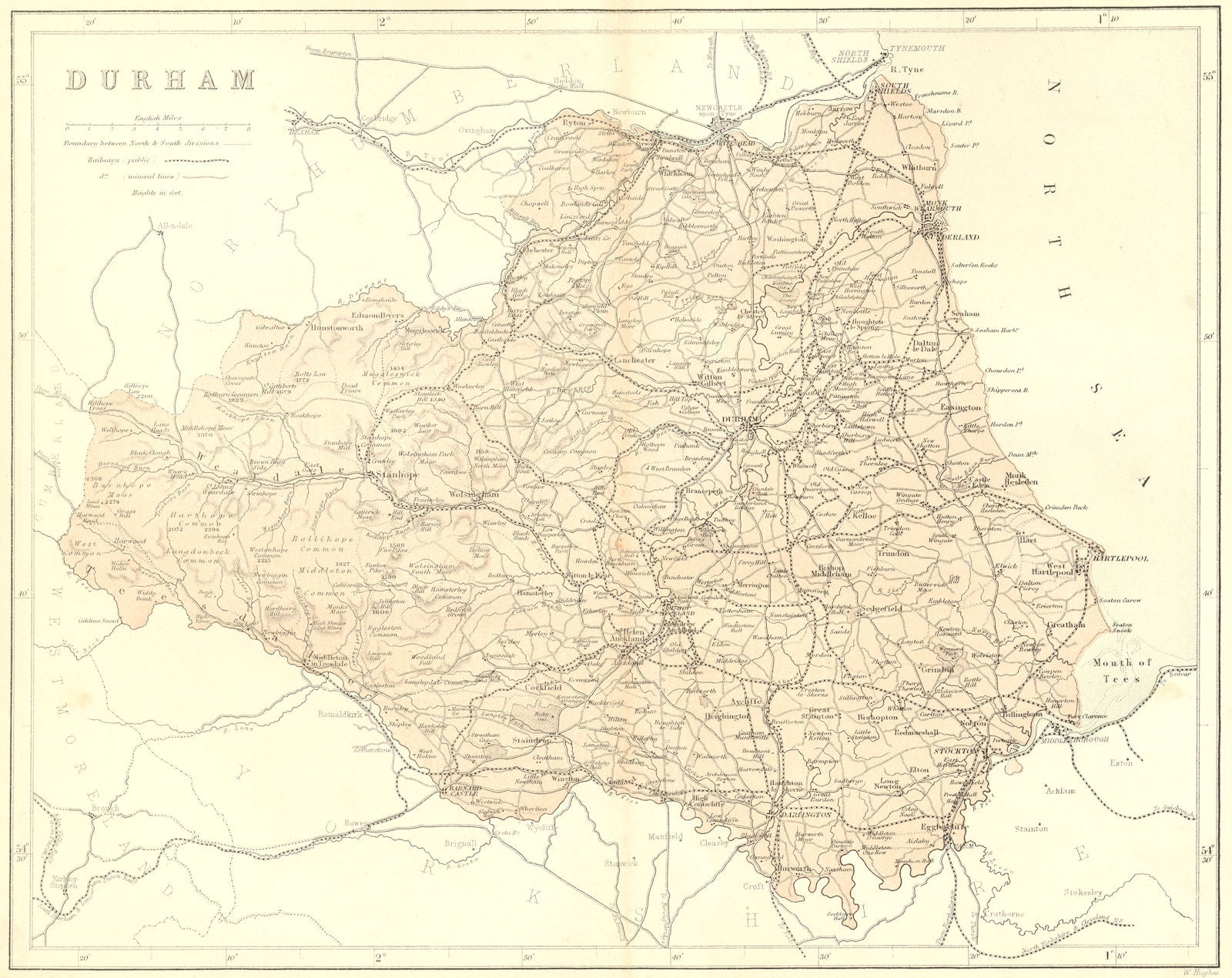 DURHAM. Virtue 1870 old antique vintage map plan chart
